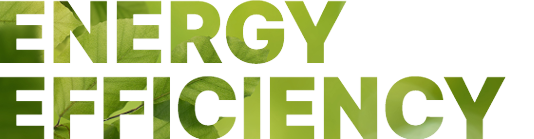 Text reading "Energy Efficiency" with leaf background