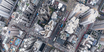 Drone shot of city from above