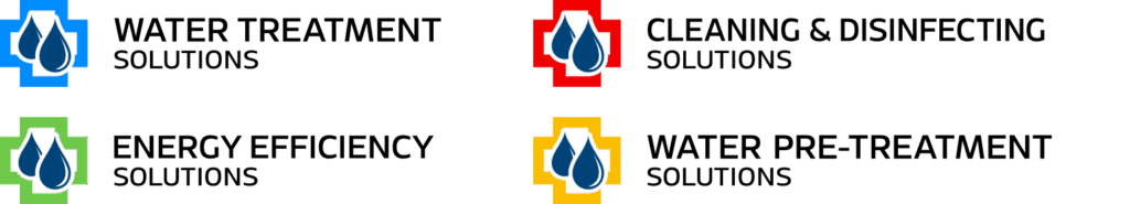 Four solutions logos, Water Treatment, Cleaning & Disinfecting, Energy Efficiency, Water Pre-Treatment